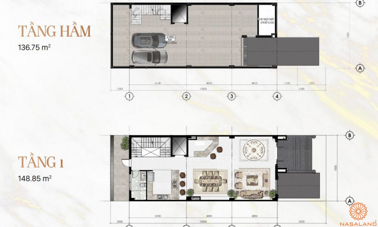 Mặt bằng dự án khu đô thị Vạn Phúc City Thủ Đức - Sunlake Villas tầng hầm, 1